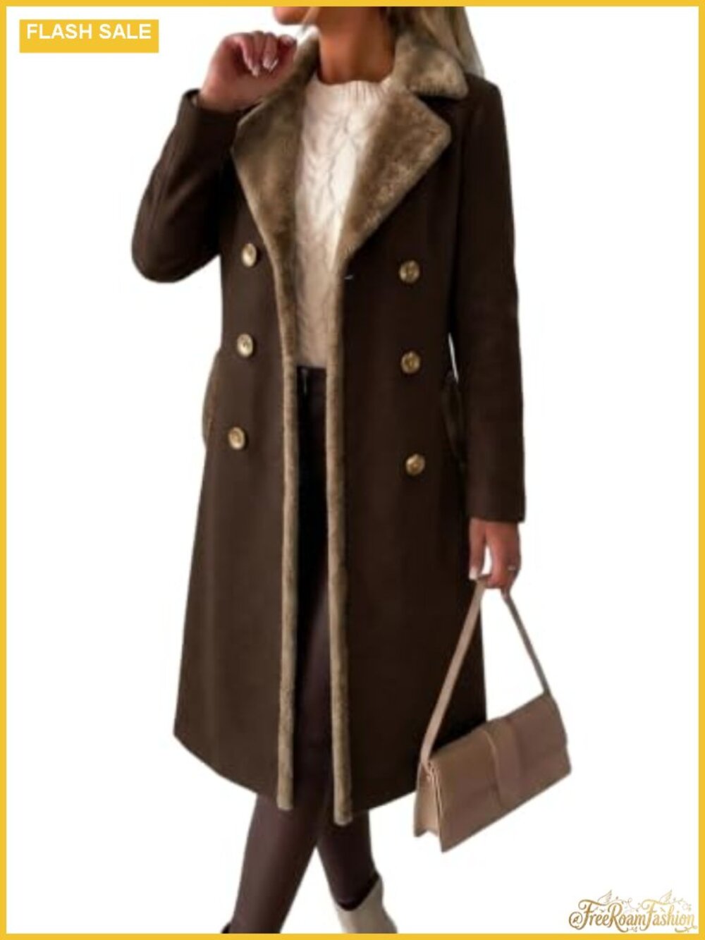 Women's Wool Blend Double Breasted Peacoat Long Coat Notch Lapel